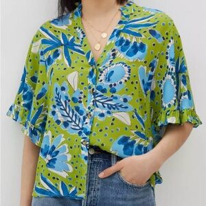Vera for Anthropologie Valley Flutter-Sleeved Buttondown
